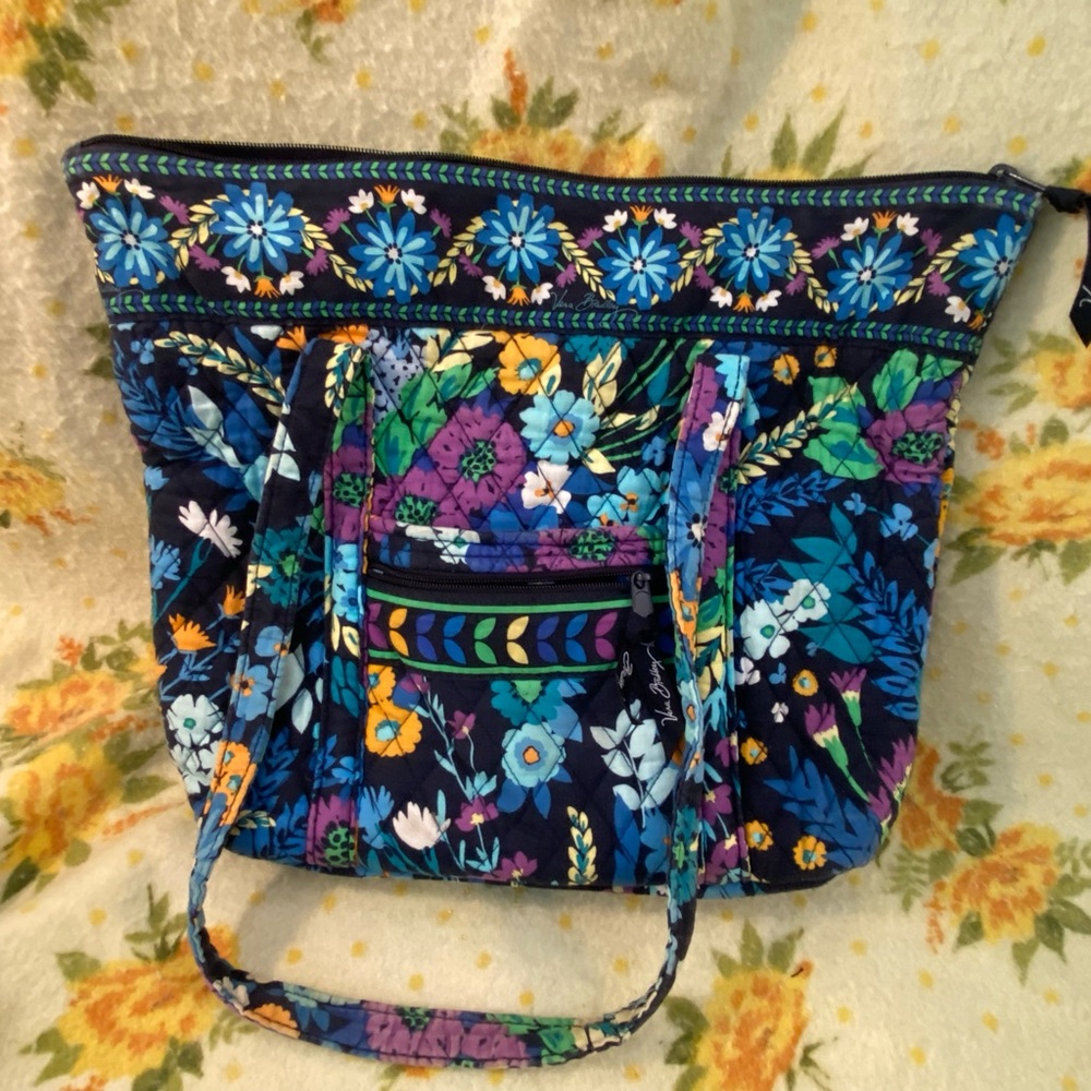 Vera Bradley- Quilted Shoulder Bag Blue, Orange, Purple, White Floral Print